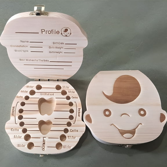 Wooden Tooth Fairy Box for Boys, Pine Wood Baby Teeth Keepsake Holder