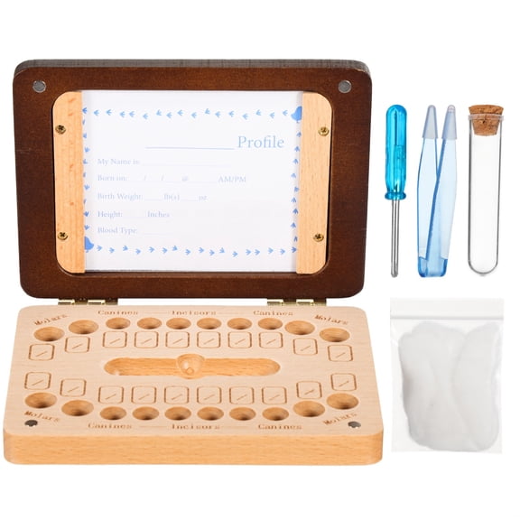 Wooden Tooth Keepsake Box, Memory Storage Case with Profile Card, First Tooth Organizer, Display Frame, Special Milestone Gift