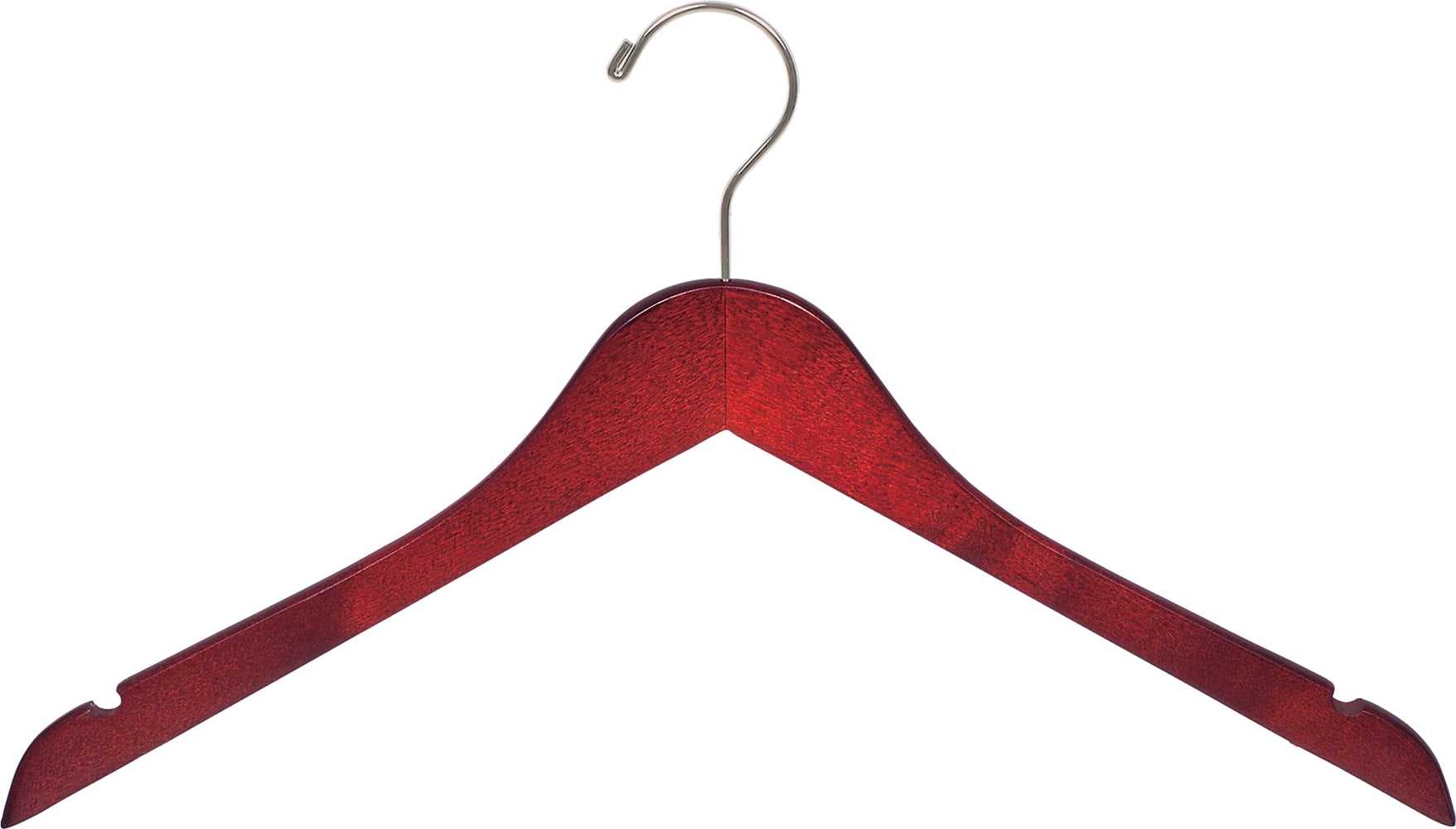 The Great American Hanger Company Cherry Finish Top Hanger with Notches and Brushed Chrome Swivel Hook Box of 8