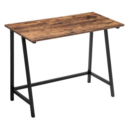 Wooden Top Writing Table with Metal Tubular Legs, Rustic Brown and Black- Saltoro Sherpi