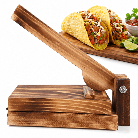 Wooden Tortilla Press with Long Handle for Taco Shells and Empanada Dough, Manual Corn Dough Flattener Kitchen Tool
