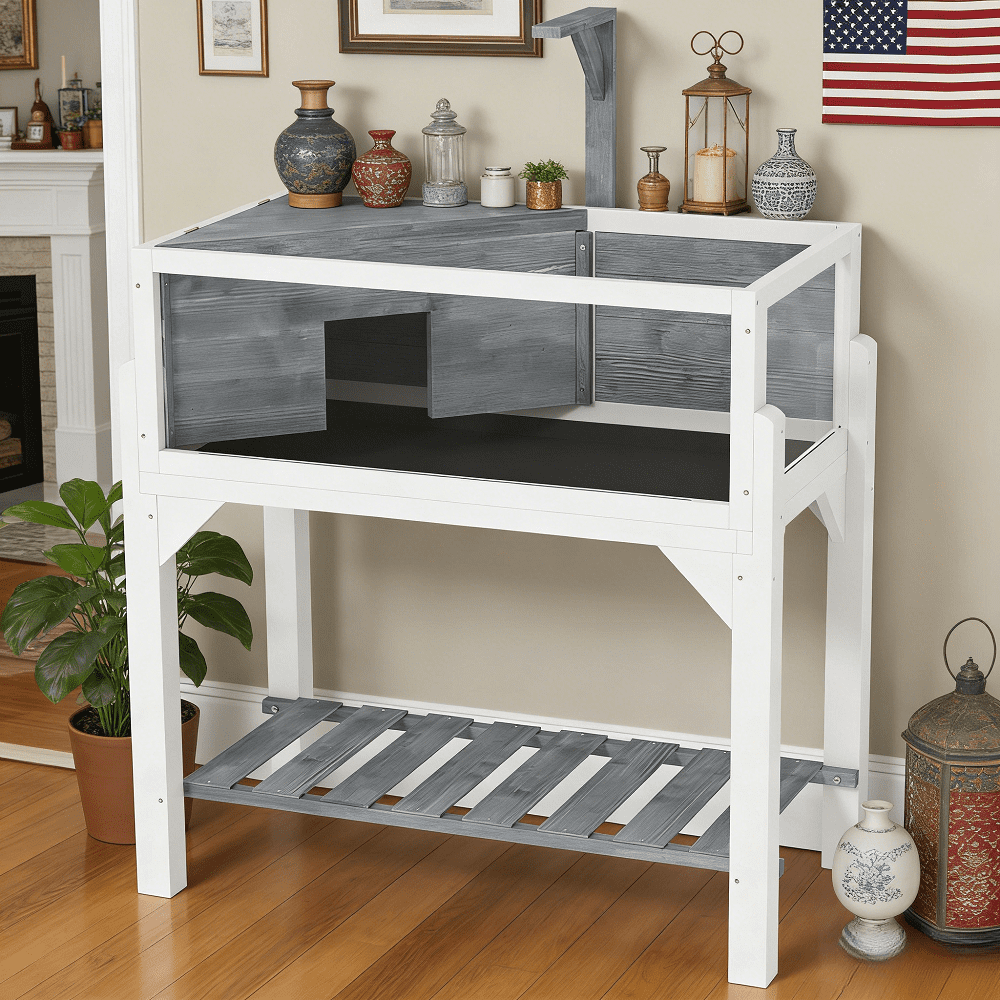 Wooden Tortoise House Turtle Habitat Cage with Shelf Storage Acrylic Windows Basking Area Hide Box Reptile Enclosure Indoor Pet Terrarium for Tortoises Turtles Lizards with Tray and Openable Lids