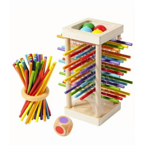 Wooden Tower Game | Brain-Boosting for Family Fun, Math & Counting, Fine Motor Skill Builder, Colorful Sticks, Beech Wood, Ages 3+, Travel-Friendly, Classic Leaning Tower Simulation, 21x9.6cm