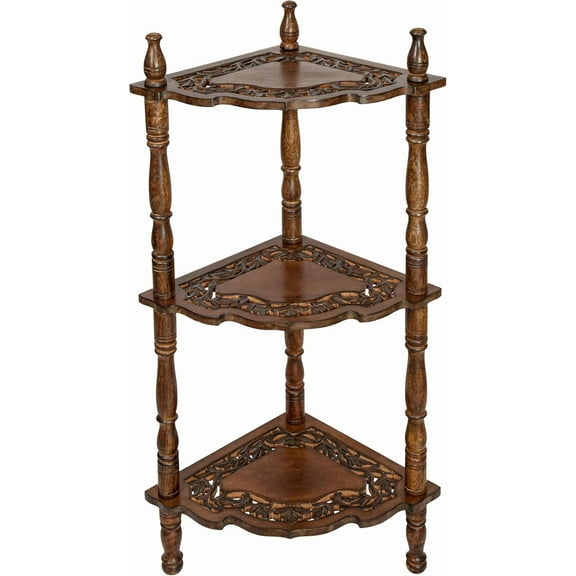 The Wooden Town Burnt Corner Bookshelf - 3 Tier Corner Shelf Stand for Small Spaces, Stylish Bathroom & Home Office Storage Solution, 14.5" L x 14.5" W x 40" H