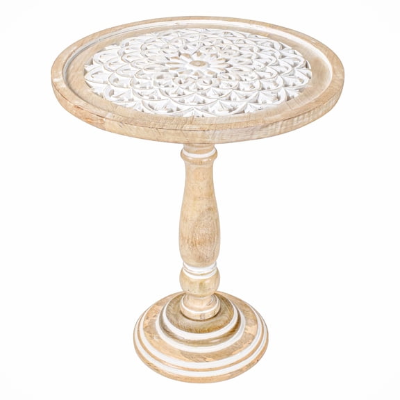 The Wooden Town Coffee Table for Livingroom,Side End Table with Single Pillar,Small Table,Night Stand,Bedside Table,Living Room Coffee Table for Magazines, Books & Plants - 18"x22" - White Wash