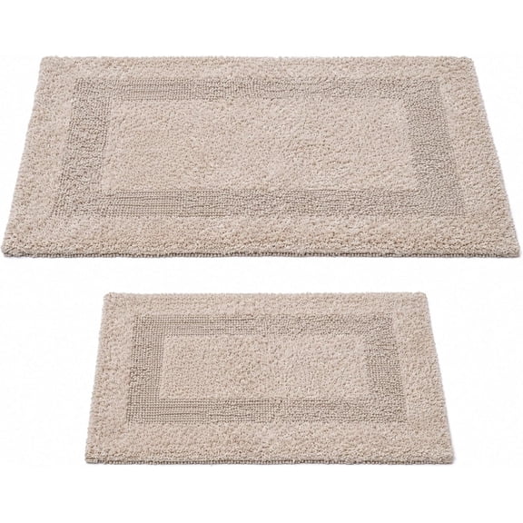 The Wooden Town Cotton Bath Rugs Set of 2, Soft Absorbent Tufted Bathroom Mats, Non Slip Machine Washable Bath Rug for Shower, Tub and Sink - Linen (17 x 24 Inches + 20 x 32 Inches)