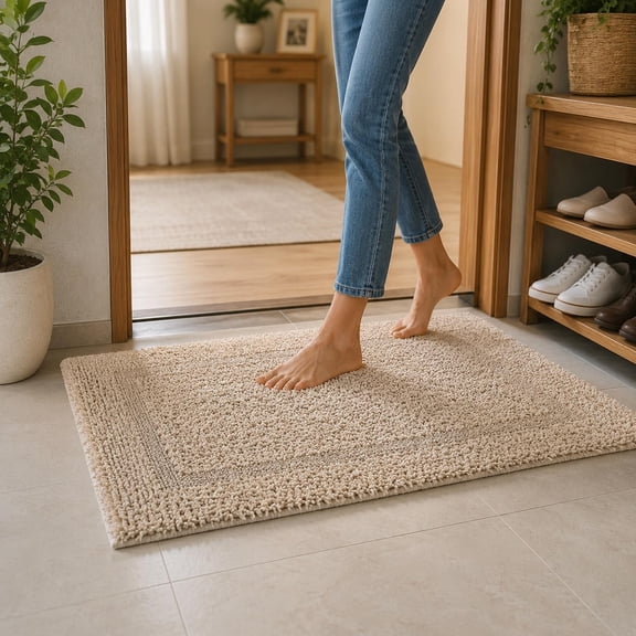 The Wooden Town Cotton Tufted Bath Rug, Soft Absorbent Bathroom Mat, Non Slip Cotton Bath Mat, Machine Washable Bath Rug for Bathroom Floor, Shower, Tub and Sink - Linen, 17 x 24 Inches
