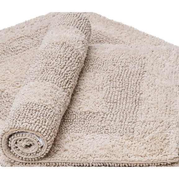 The Wooden Town Cotton Tufted Bath Rug, Soft Absorbent Bathroom Mat, Non Slip Machine Washable Bath Mat for Shower, Tub, Sink, Bathroom Floor - Linen, 20 x 32 Inches