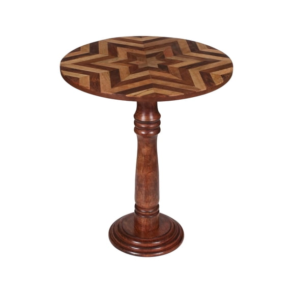 The Wooden Town Handcrafted Round Coffee Table for Living Room – 18x21.5 Inch Wooden End Table, Side Table, Accent Table – Solid Wood Small Table with Pillar Joint Design – Natural Finish