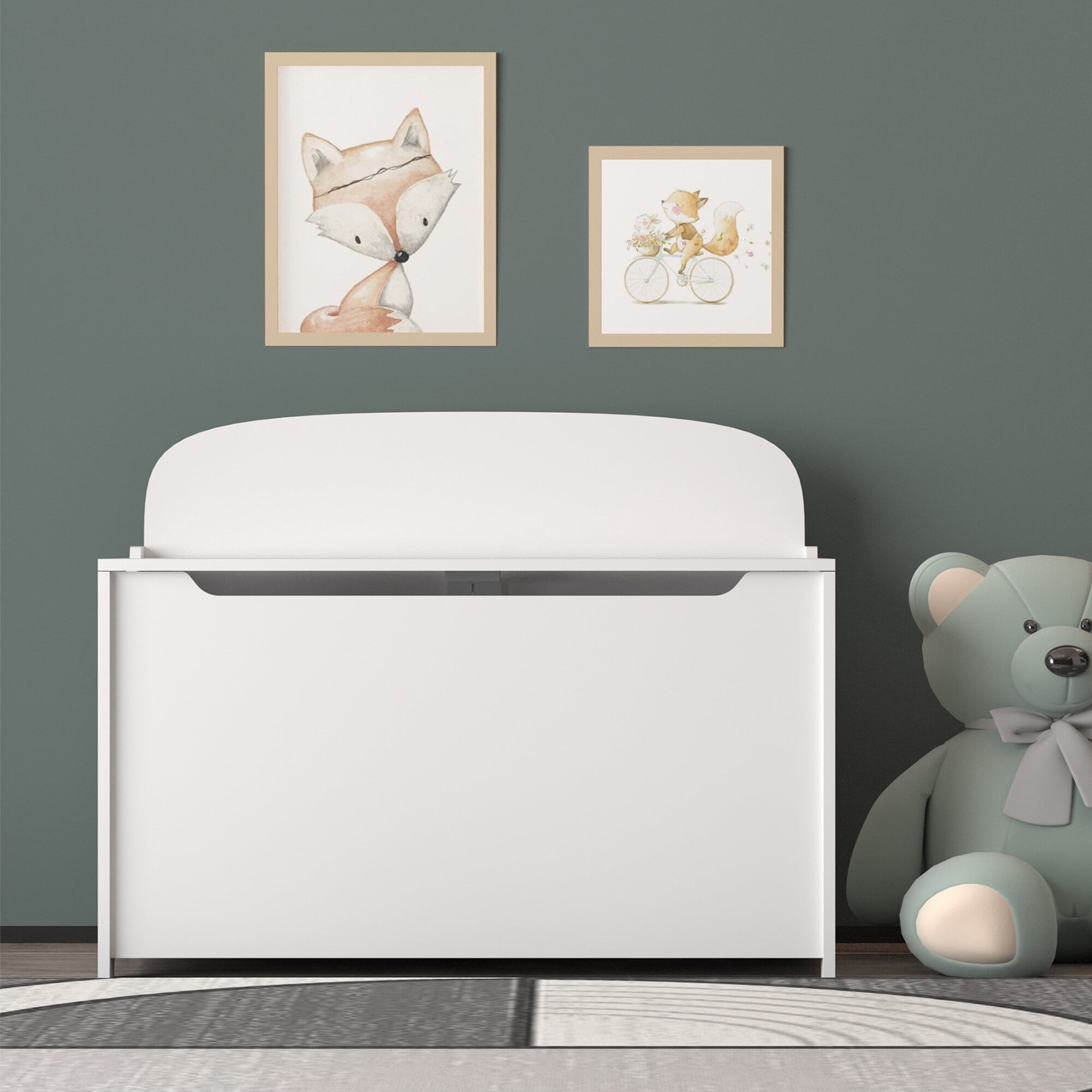 Wooden Toy Box Toy Storage Chest Bench with Safety Hinged Lid White