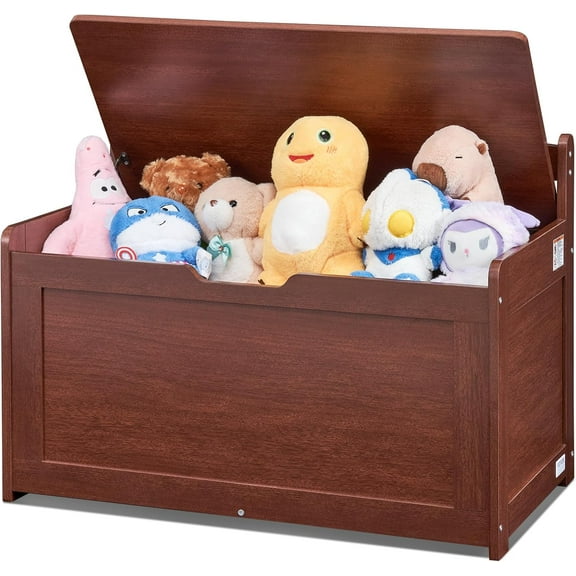 Wooden Toy Chest for Kids, Toddler Toy Storage Box with Flip-Top Lid and Safety Hinge, 32.68 x 17.91 x 24.02 Large Kids Storage Bench for Playroom, Bedroom, Living Room or Entryway, Cherry