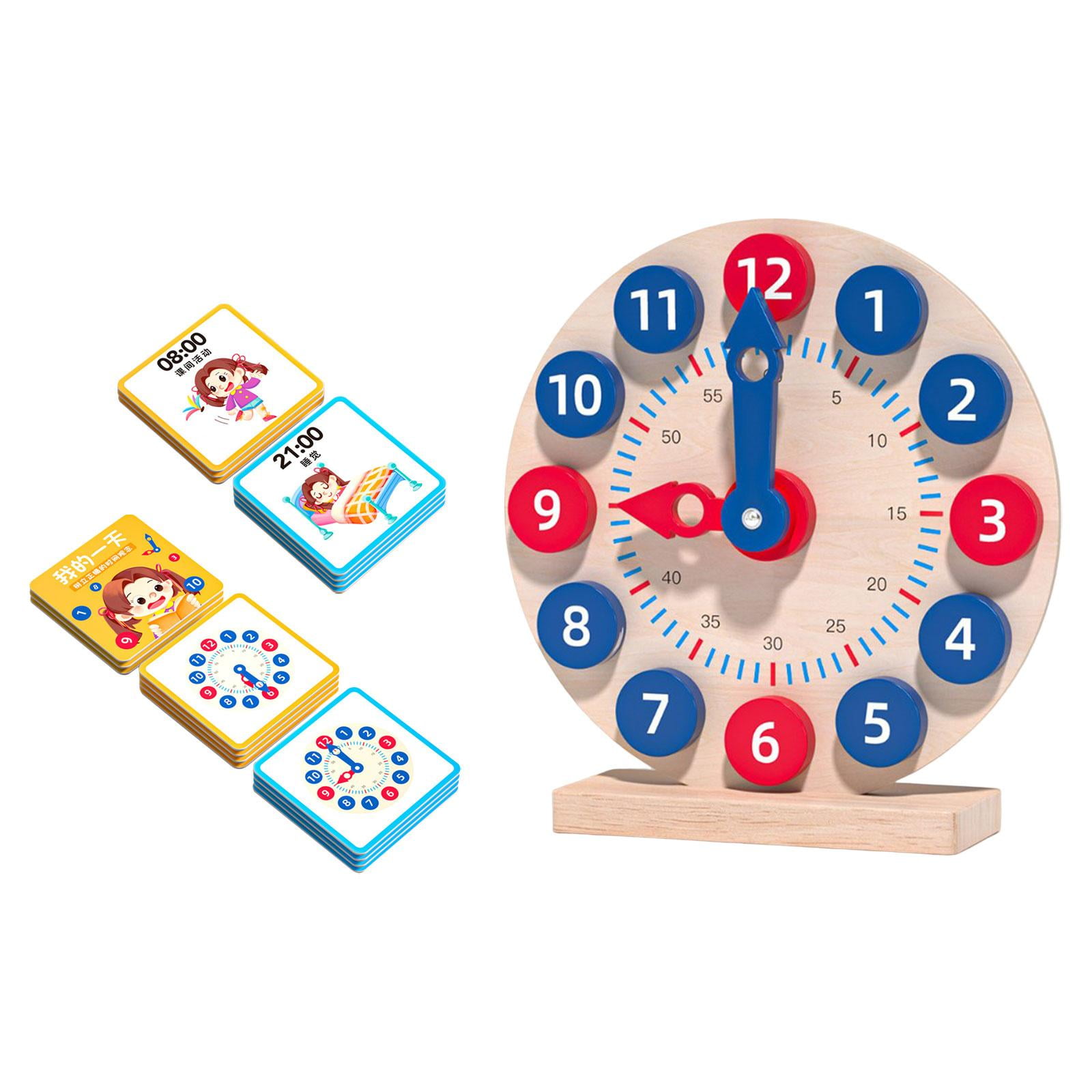 Wooden Toy Clock ,18 Reversible Time Cards Learn to Tell Time