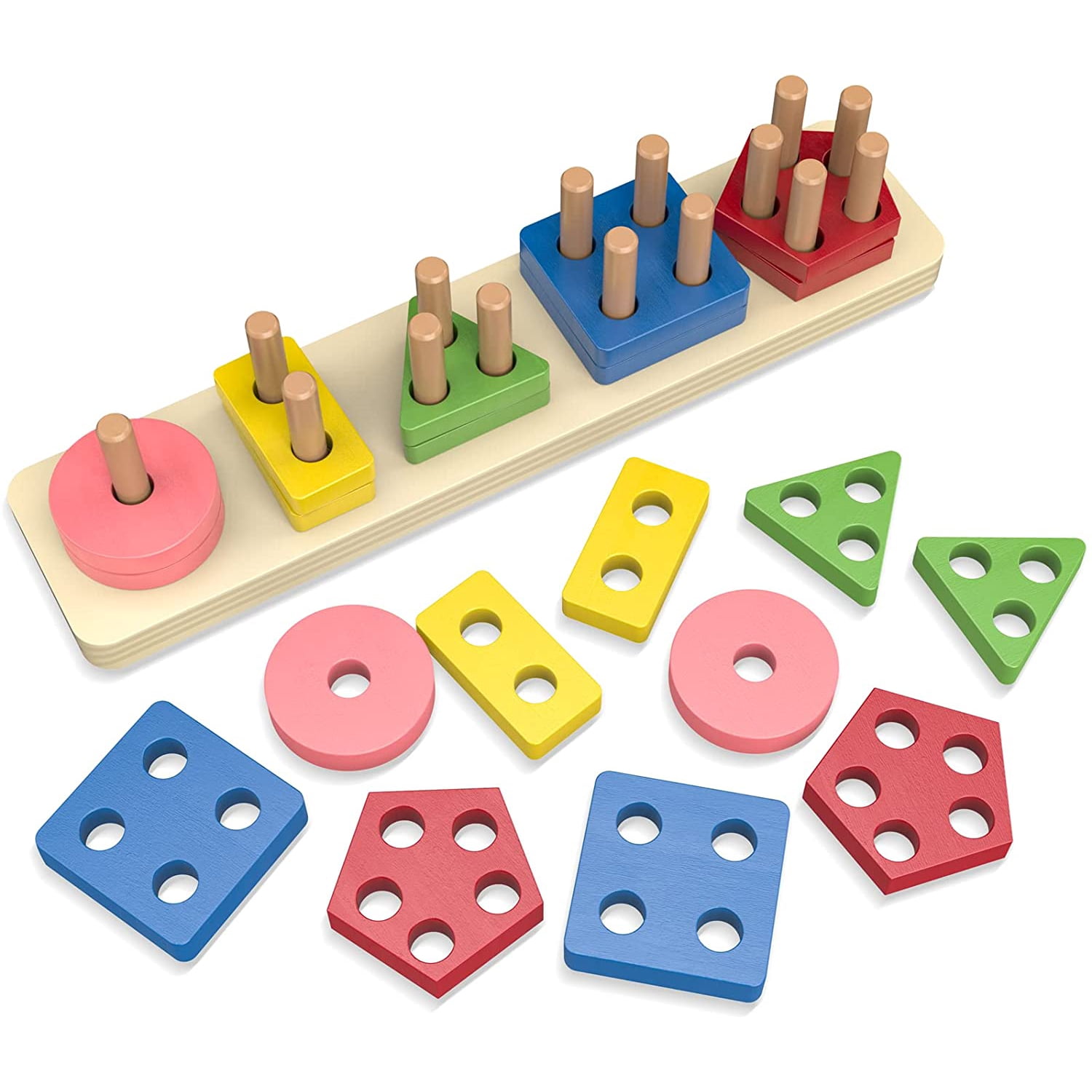 Everett & Avery Premium XL Wooden Blocks - 24-Pack Montessori Stacking Toys For Toddlers 1-5, Boho Colors