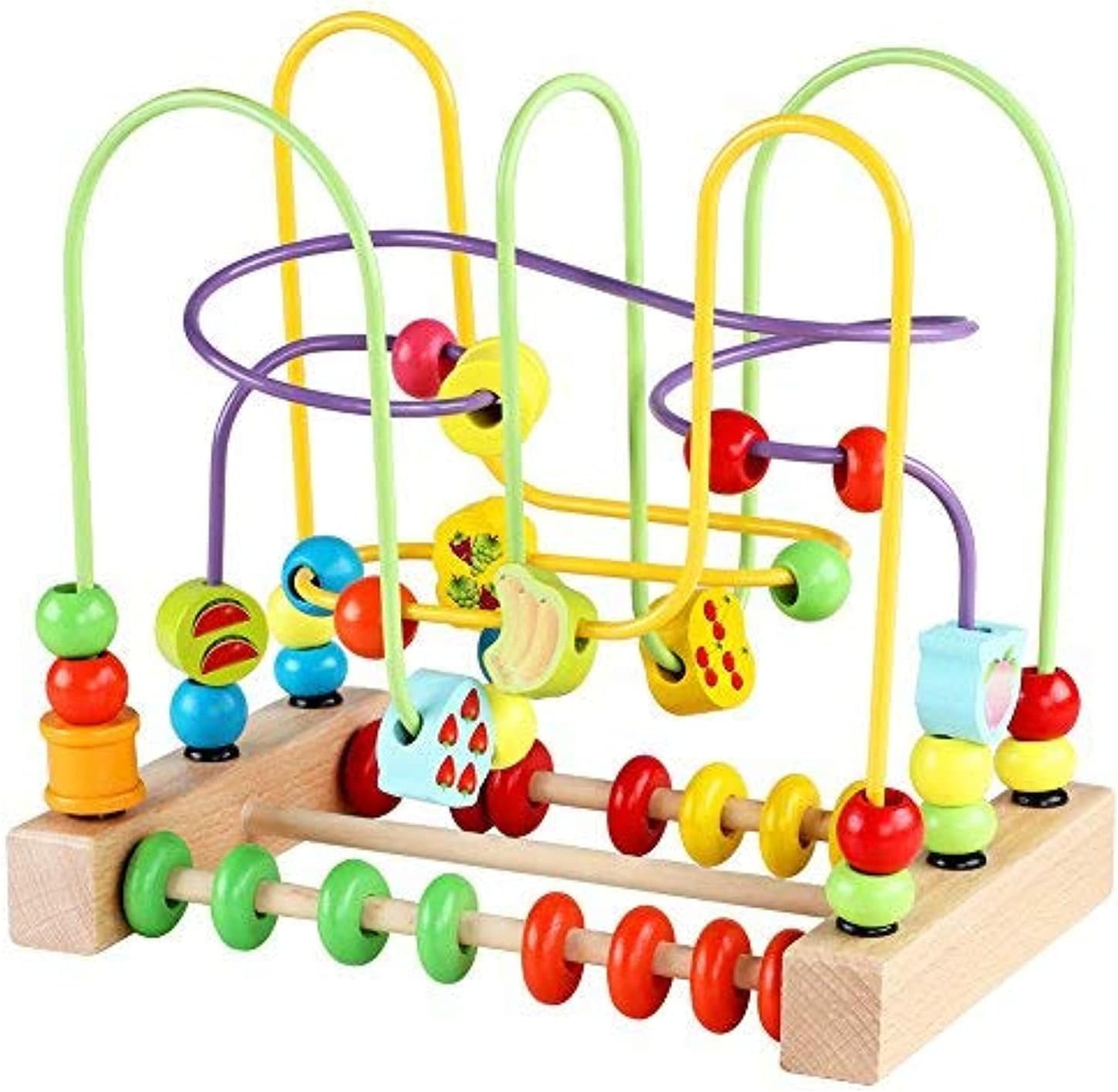 Colorful Wooden Bead Maze Toy with Animals and Fruits
