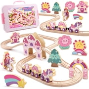 Wooden Train Set for Toddlers 2-4, Unicorn Toys for Girls Age 3 4 5 6, Girl Rack Track Car, Unicorn Gift for 3-8 Year Old Girls Birthday Christmas