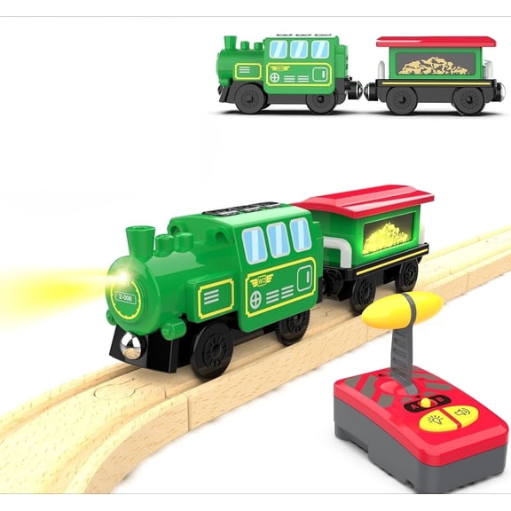Ludolm Wooden Train Accessories Battery Operated Locomotive Train, Remote Control Train for Track Set Fit All Major Brands Track Railway System