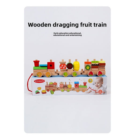 Wooden Train Children's Early Education Building Blocks 1-2-3 Year Old Fruit Train Set Puzzle Toy