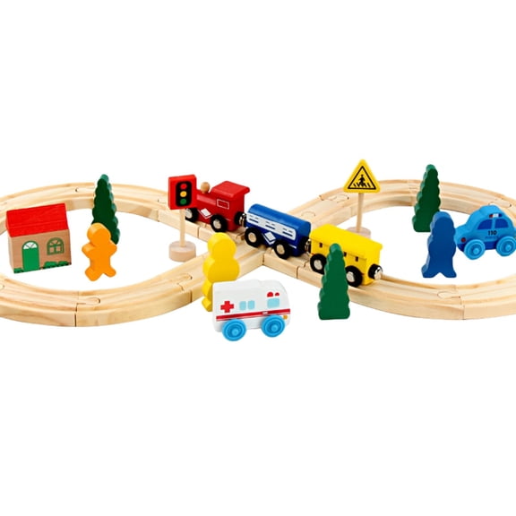 Wooden Train Inserting Track Rail Set Educational Toy for Kids with Locomotive and