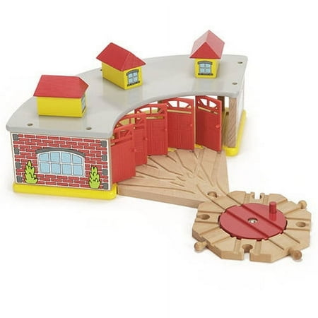 Wooden Train Roundhouse and Turntable Set