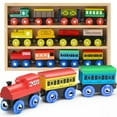 Wooden Train Set 12 PCS Train Toys Set Includes 3 Engines