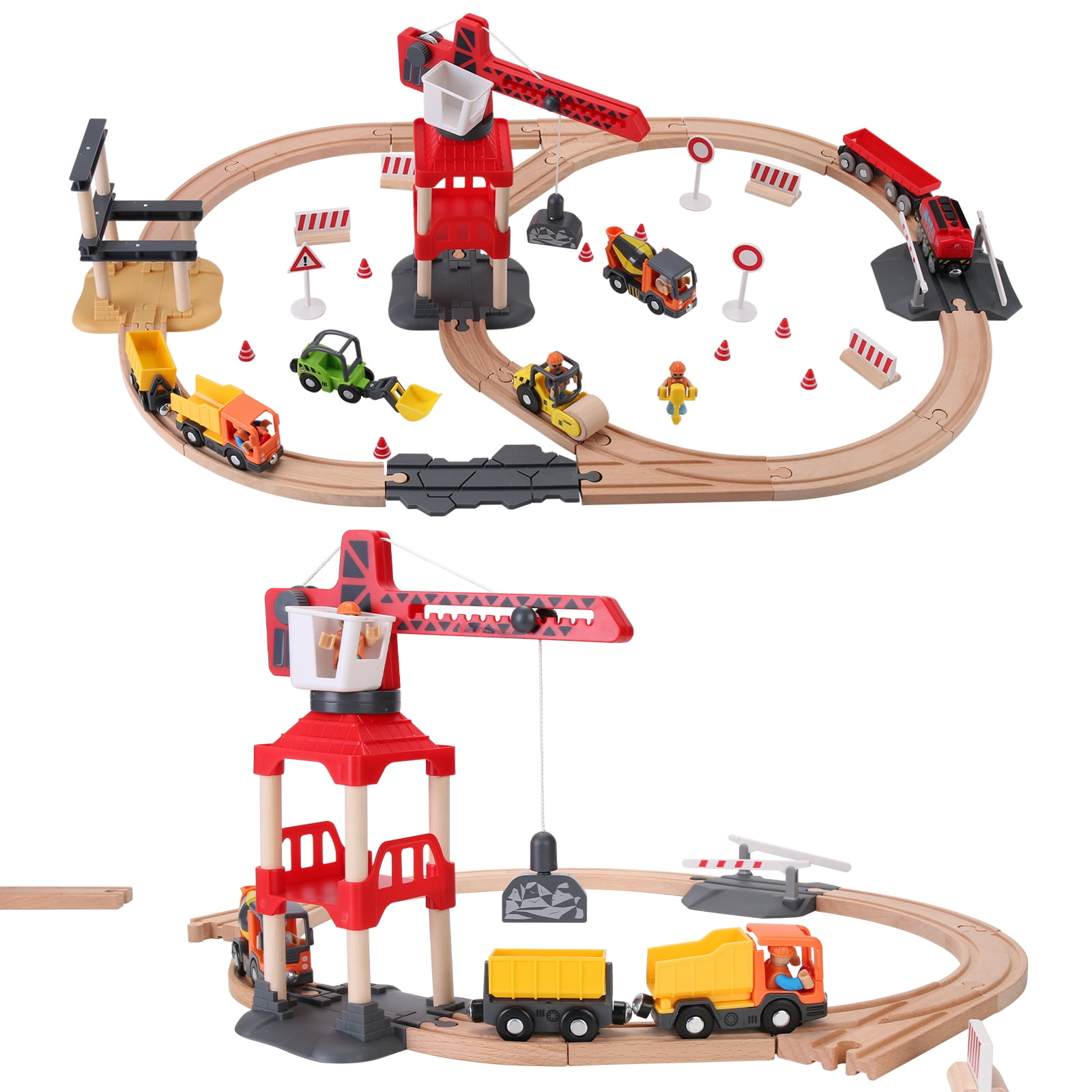 SainSmart Jr. Wooden Train Set 34pcs Figure 8 for Toddlers Kids with Train  Tracks Bridge Fits Brio, Thomas, Melissa and Doug, Chuggington Wood Toy  Train for 3 4 5 Years Old Boys and Girls