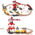 Wooden Train Set 70pcs with Construction Train Tracks and Color Box for
