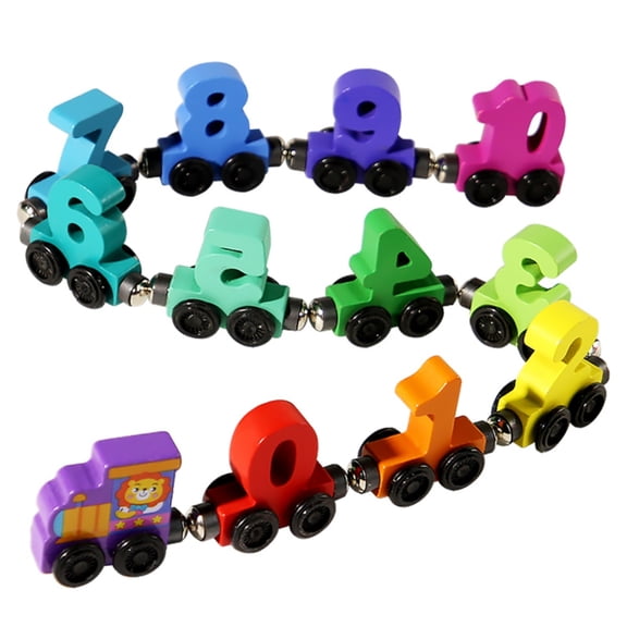 Wooden Train Set - Number ,Chinese Zodiac, Dinosaur & Fruit Themed Magnetic Connection Train Toy Gift for STEM Preschool 3-6 ages Early Childhood Education & Cognitive Development