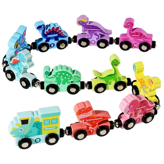 Wooden Train Set - Number ,Chinese Zodiac, Dinosaur & Fruit Themed Magnetic Connection Train Toy Gift for STEM Preschool 3-6 ages Early Childhood Education & Cognitive Development