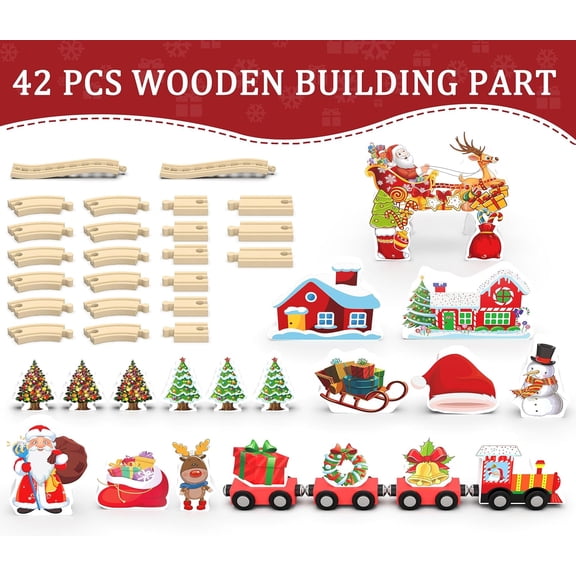 Wooden Train Set, Train Track for Toddlers 3-5, Wooden Tracks Kids Girls Boys Toys, 42Pcs Trains Toy Set for 3 4 5 6 Year Old Compatible with Thomas, Brio