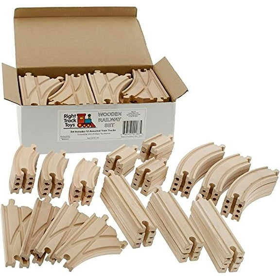 Wooden Train Track 52 Piece Set - 18 Feet Of Track Expansion And 5 Distinct Pieces - 100% Compatible with All Major Brands Including Thomas Wooden Railway System - by Right Track Toys