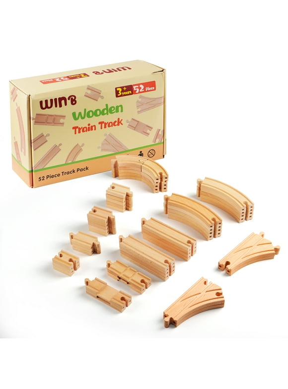 Wooden Train Track 52 Piece Set-Track Expansion 100% Compatible with All Major Brands Including Thomas Wooden Railway-Toddler Railway Toy Train Set Boys Train Set for Girls & Boys 3+