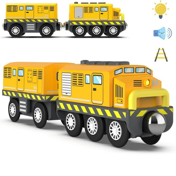 Wooden Train Track Accessories Battery Operated Locomotive Train with Magnetic Connection, Compatible with Thomas, Brio, Chuggington