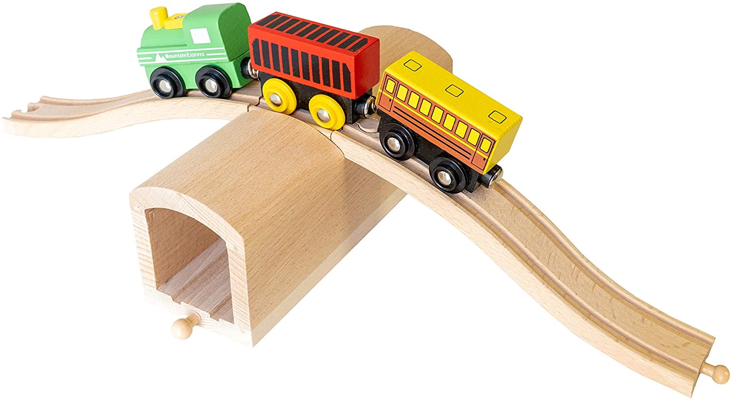 Wooden Train Track Over Under Tunnel Bridge Easy Connect Overpass Railway Compatible with Thomas BRIO Melissa Doug KidKraft Best