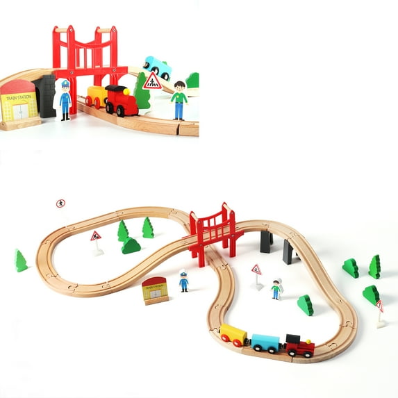Wooden Train Tracks 42pcs & Wooden Train sets, Gift Packed Toy Railway Kits for Kids, Toddler Boys and Girls Premium Wood Construction Toys-Fits 42pcs