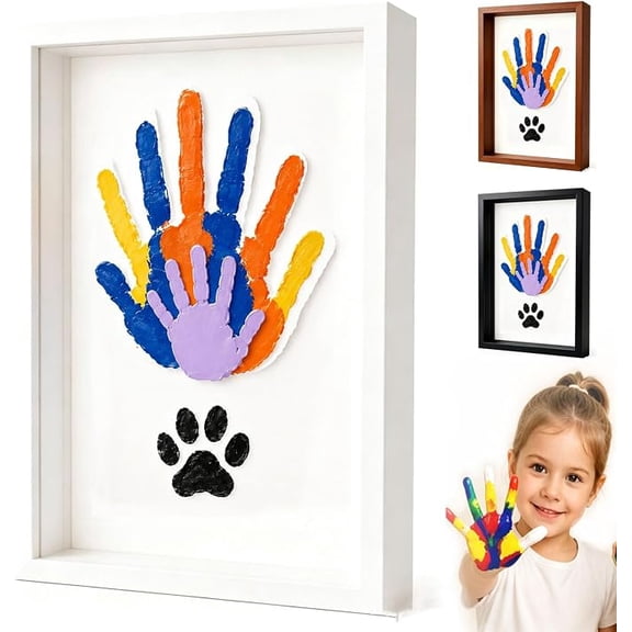 Wooden Transparent Handprint Frame DIY Craft Keepsake Kit Acrylic Boards Paint Pens Shadow Box Display Wall Tabletop Memory Gift for Families Couples Pets Grandparents Home Decor