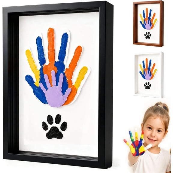 Wooden Transparent Handprint Frame DIY Craft Keepsake Kit Acrylic Boards Paint Pens Shadow Box Display Wall Tabletop Memory Gift for Families Couples Pets Grandparents Home Decor