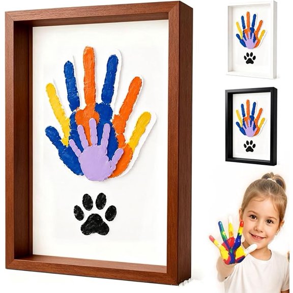 Wooden Transparent Handprint Frame DIY Craft Keepsake Kit Acrylic Boards Paint Pens Shadow Box Display Wall Tabletop Memory Gift for Families Couples Pets Grandparents Home Decor