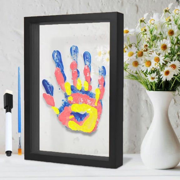 Wooden Transparent Handprint Frame DIY Craft Keepsake Kit Acrylic Boards Paint Pens Shadow Box Display Wall Tabletop Memory Gift for Families Couples Pets Grandparents Home Decor