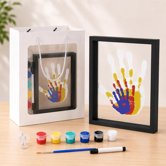 Wooden Transparent Handprint Frame Set, DIY Family Memorial Gift Kit, Acrylic Board, Colorful Paints, Holds up to 4 Handprints, family handprint frame kit, Endless Gift Set