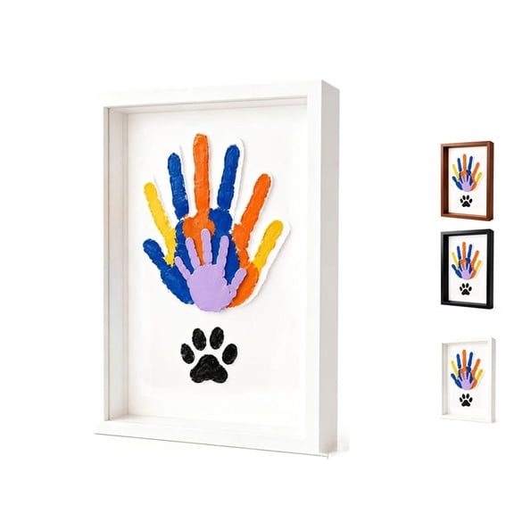 Wooden Transparent Handprint Photo Frame, DIY Hand and Footprint Handmade Keepsake Wooden Frame Family Endless Gift Set, Family Handprint Shadow Box Kit for 4