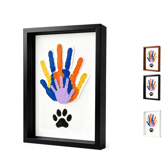 Wooden Transparent Handprint Photo Frame, DIY Hand and Footprint Handmade Keepsake Wooden Frame Family Endless Gift Set, Family Handprint Shadow Box Kit for 4