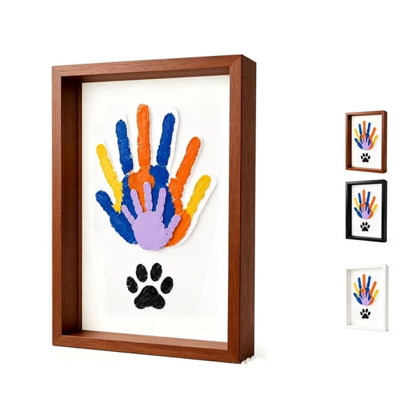Wooden Transparent Handprint Photo Frame, DIY Hand and Footprint Handmade Keepsake Wooden Frame Family Endless Gift Set, Family Handprint Shadow Box Kit for 4