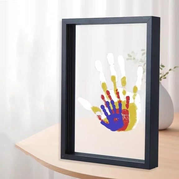 Wooden Transparent Handprint Photo Frame, Family Handprint Shadow Box Kit for 4, DIY Hand and Footprint Handmade Keepsake Wooden Frame Family Endless Gift Set