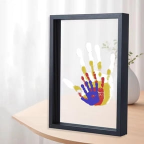 Wooden Transparent Handprint Photo Frame, Family Handprint Shadow Box Kit for 4, DIY Hand and Footprint Handmade Keepsake Wooden Frame Family Endless Gift Set