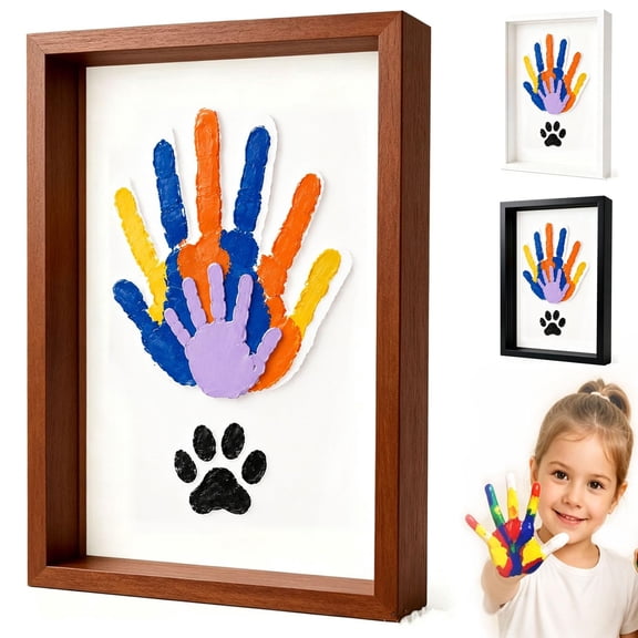 Wooden Transparent Handprint Photo Frame, Transparent Handprint Frame Kit, Family Handprint Frame Kit for 4, DIY Handprints Keepsake Frames, Hand Picture Frames for Family
