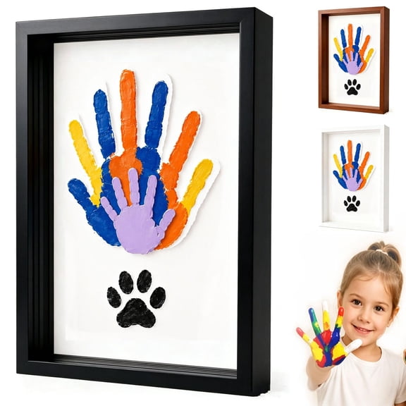 Wooden Transparent Handprint Photo Frame, Transparent Handprint Frame Kit, Family Handprint Frame Kit for 4, DIY Handprints Keepsake Frames, Hand Picture Frames for Family