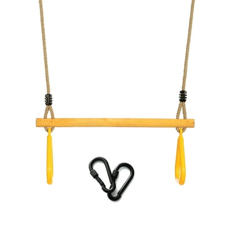 YAERSI Wooden Trapeze Adjustable Swing Set Accessories with Carabiners, Plastic, Yellow, 2.33 lbs