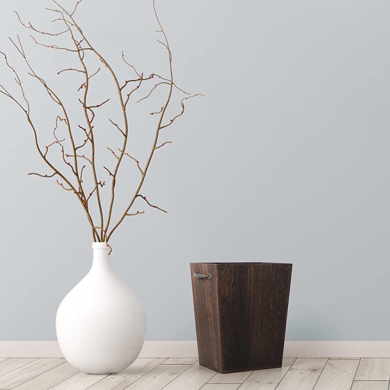 2.3 Gal Wood Trash Can – Japanese-Style Round Wastebasket For Home, Office, Kitchen, Or Kids' Room (Dark Wood)
