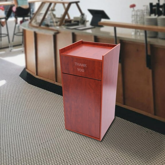 Wooden Trash Can with Swing Open Door, 27.24 Quart Capacity, Ideal for Offices, Cafeterias, & Public Spaces, Easy to Clean & Elegant Design
