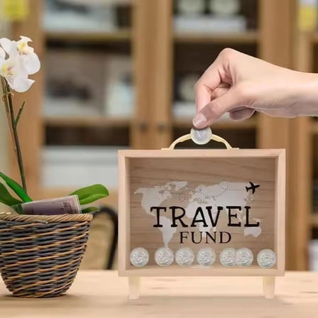 Wooden Travel Fund Piggy Bank Ticket Shadow Box Travel Memories Display Framefor